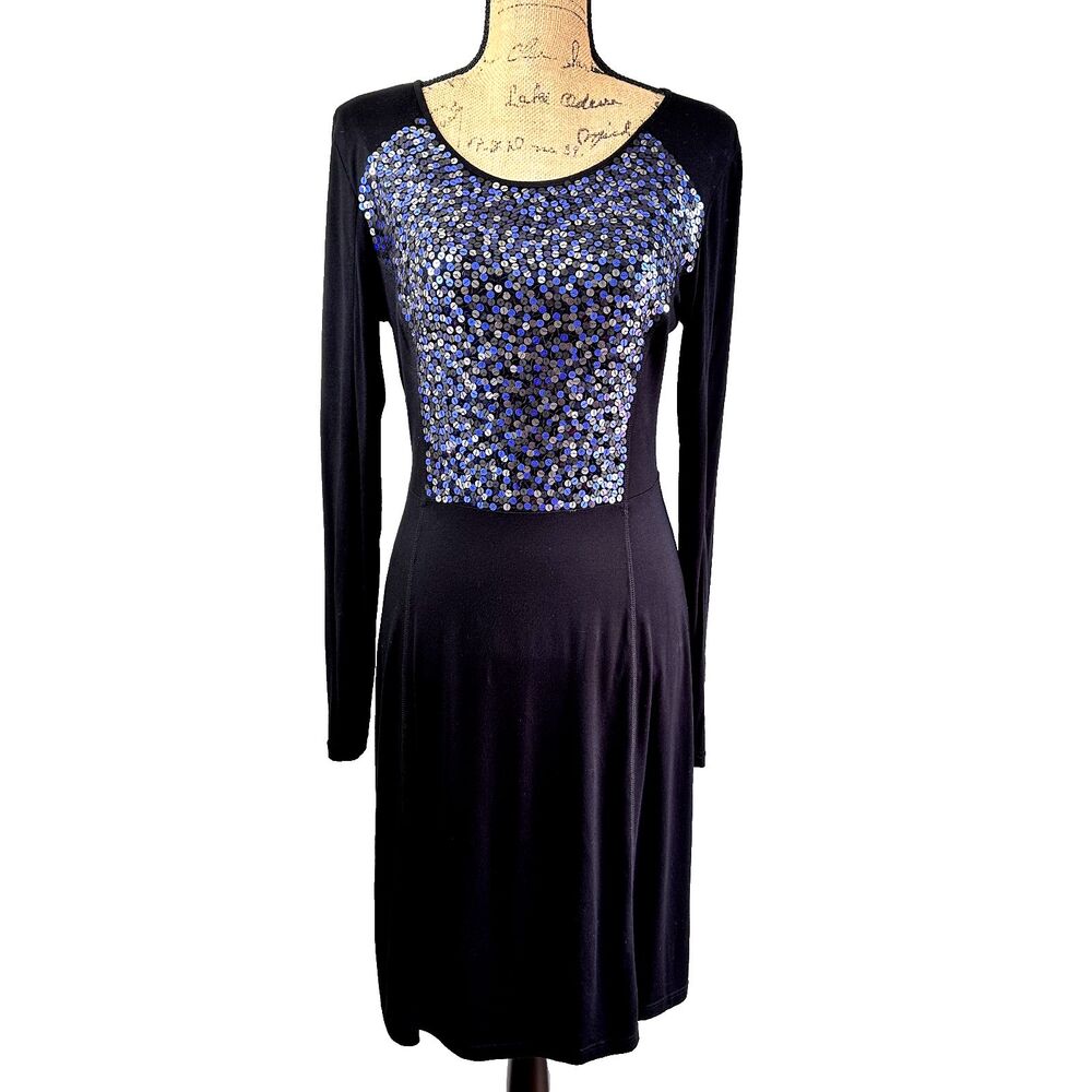 AMBIENTE Women's Black Sequin Bodice A-Line Party Cocktail Dress SZ 8